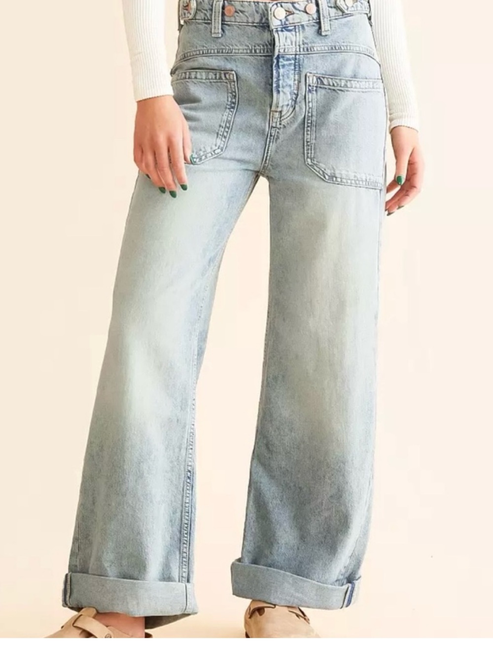 Free People Light Wash Wide Leg Jeans